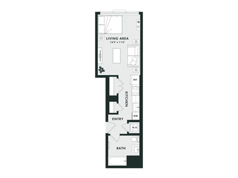 Floor plan for studio, 1 bath, 433 sqft